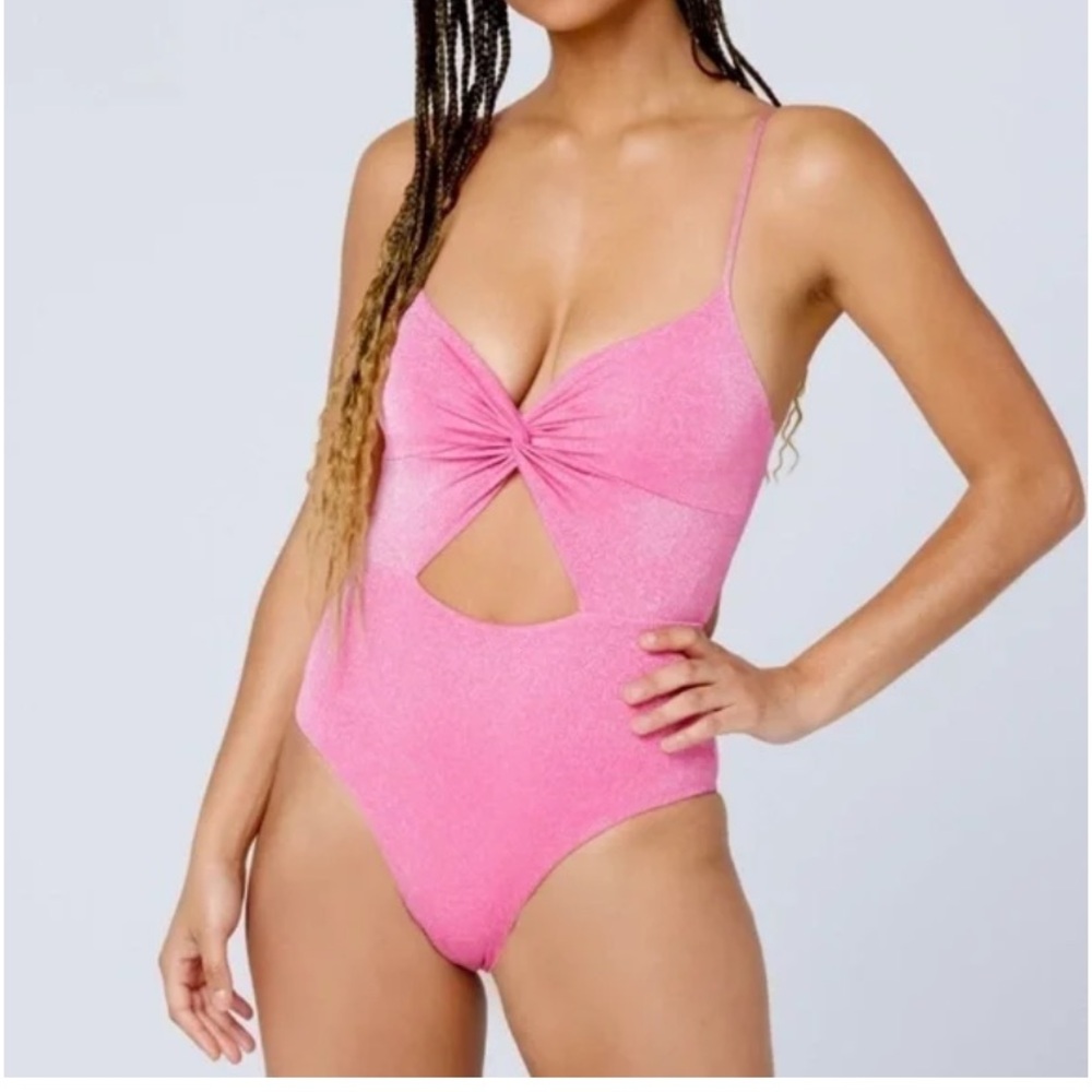 L*Space Kyslee Malibu Barbie pink swimsuit pink metallic glitter xs